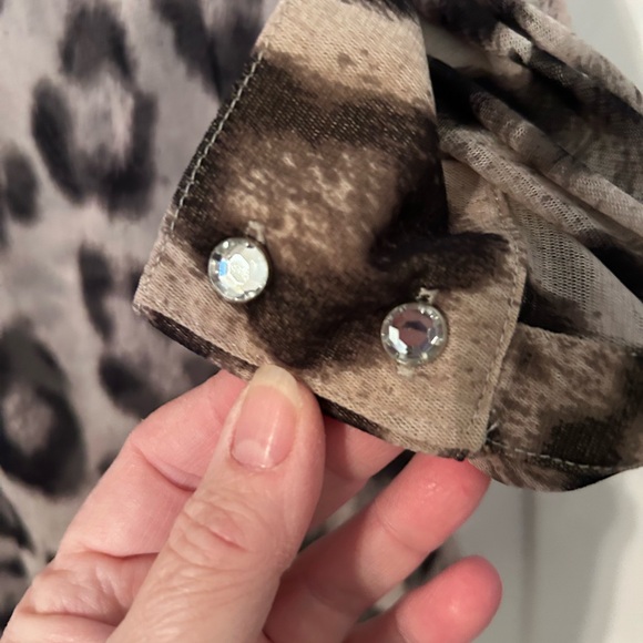 INC Women's Leopard Print Top - Brown with crystal buttons - Picture 4 of 9